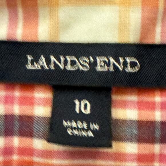 Land's End pink white long sleeve collared button-down shirt top size 10
 b10 - Picture 2 of 4